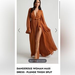 Showpo maxi plunge thigh split dress rust - 6